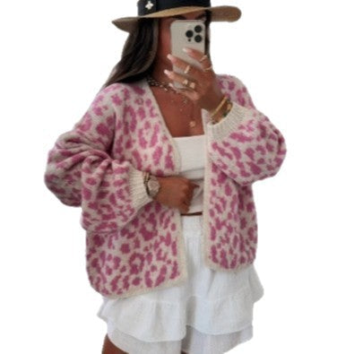 Damen lässige Strickjacke im Leopardenmuster Shopnory