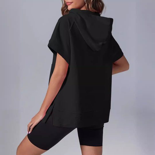 Damen lässiger Kapuzenpullover mit halbem Reißverschluss
