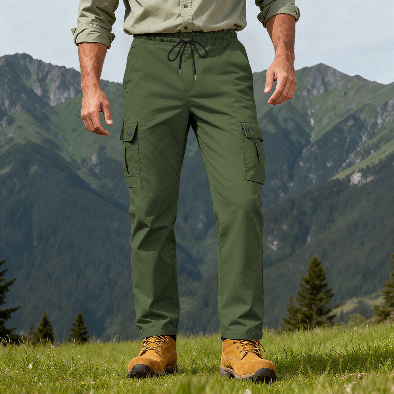 Herren nan robuste Freizeit-Cargohose mit elastischem Bund Tunnelzug und Mehrfachtaschen