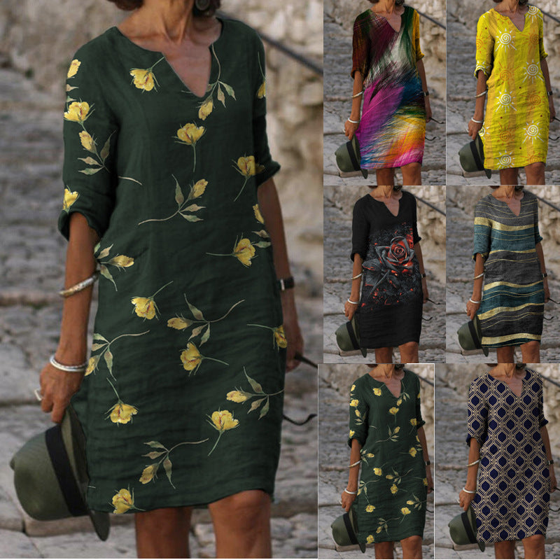 Damen Sommerliches Leinenkleid mit modernem Muster