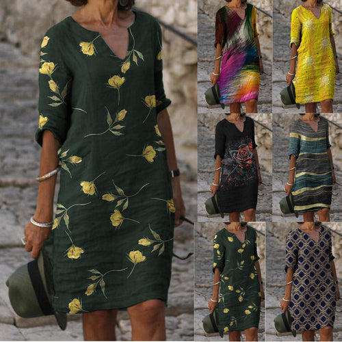 Damen Sommerliches Leinenkleid mit modernem Muster