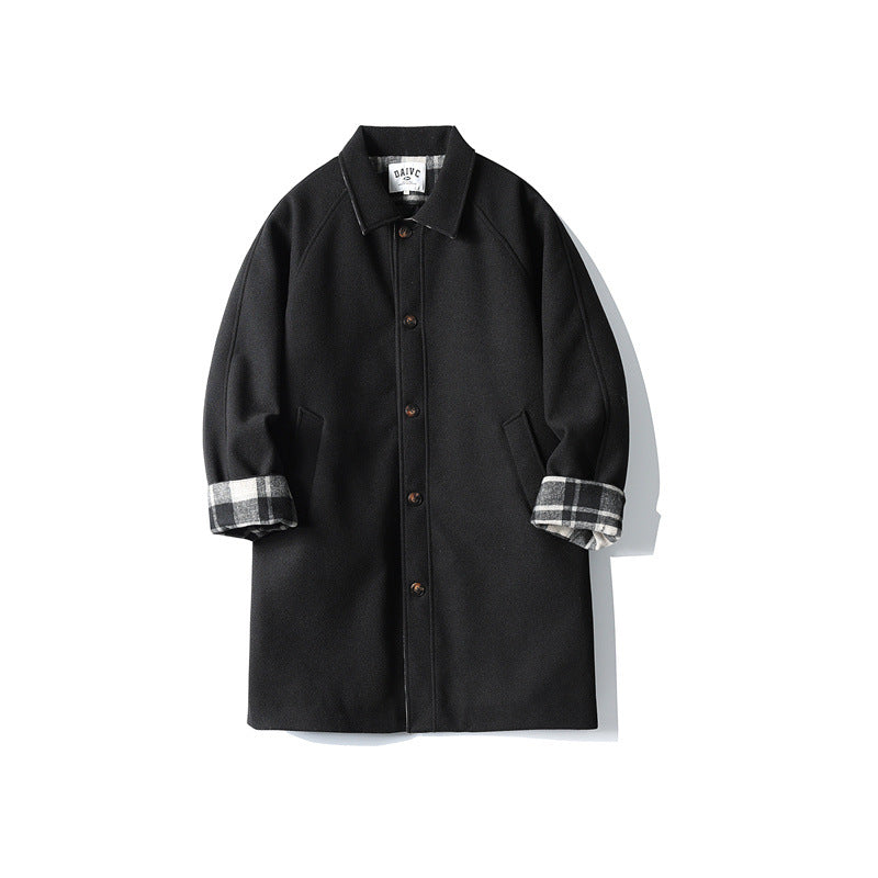 Herren Wollmix-Mantel mit Karofutter, Raglanärmeln und klassischem Hemdkragen Shop Nory