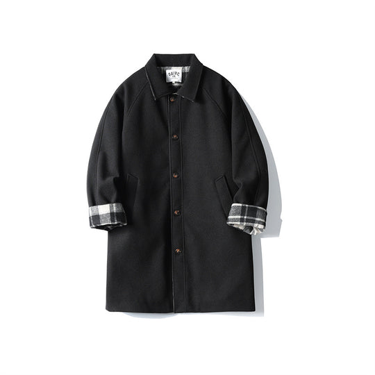 Herren Wollmix-Mantel mit Karofutter, Raglanärmeln und klassischem Hemdkragen Shop Nory
