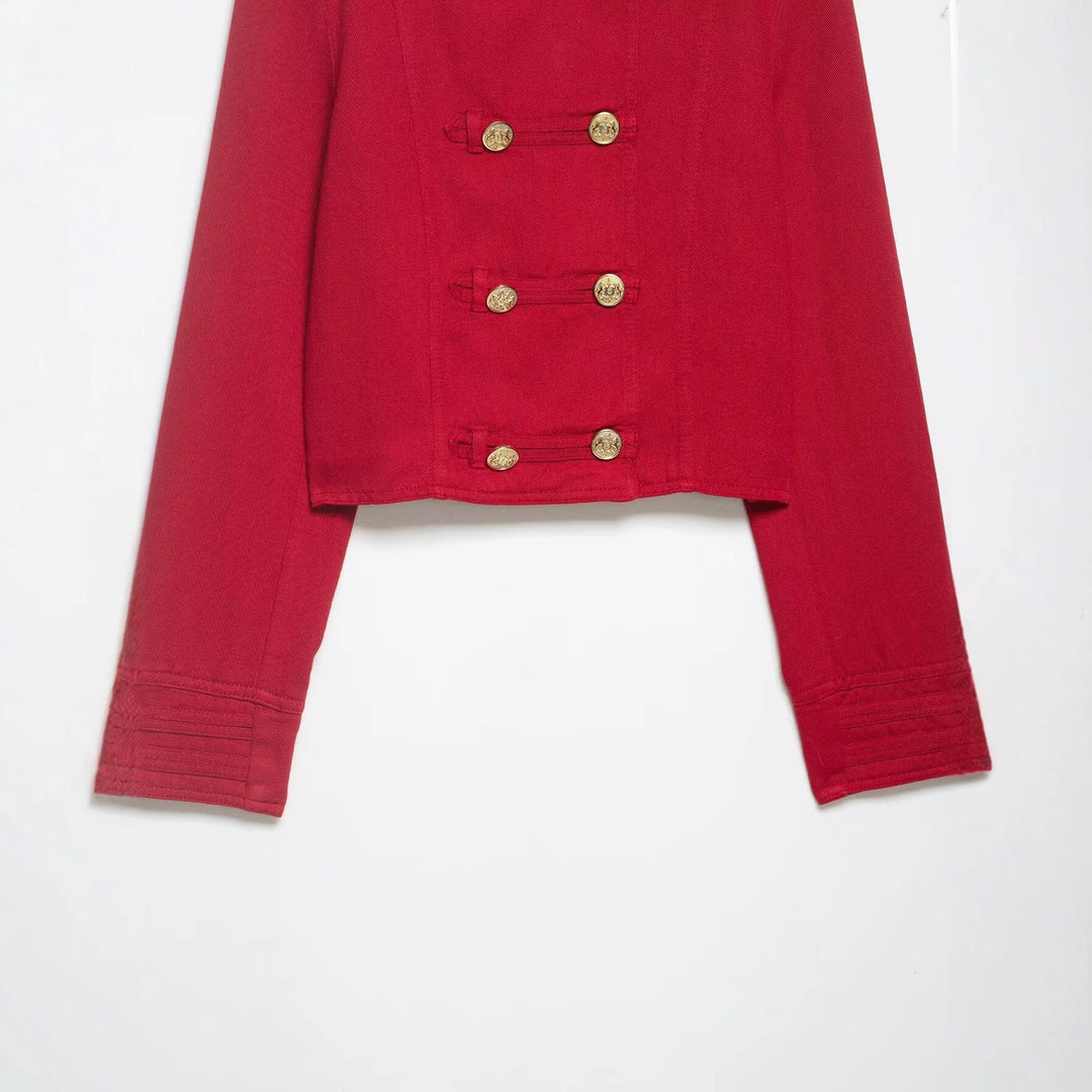 Damen Cropped Militärjacke im Matrosenstil mit goldenen Zierriegeln und Stehkragen Shop Nory