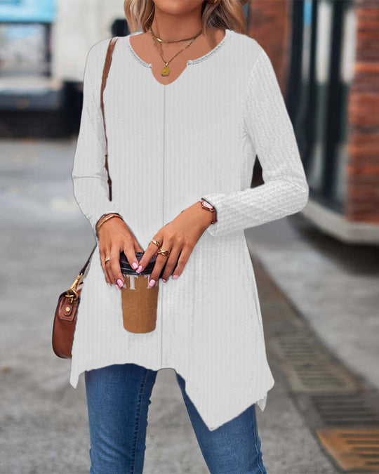 Damen Ripp Longsleeve Tunika mit asymmetrischem Saum Shop Nory