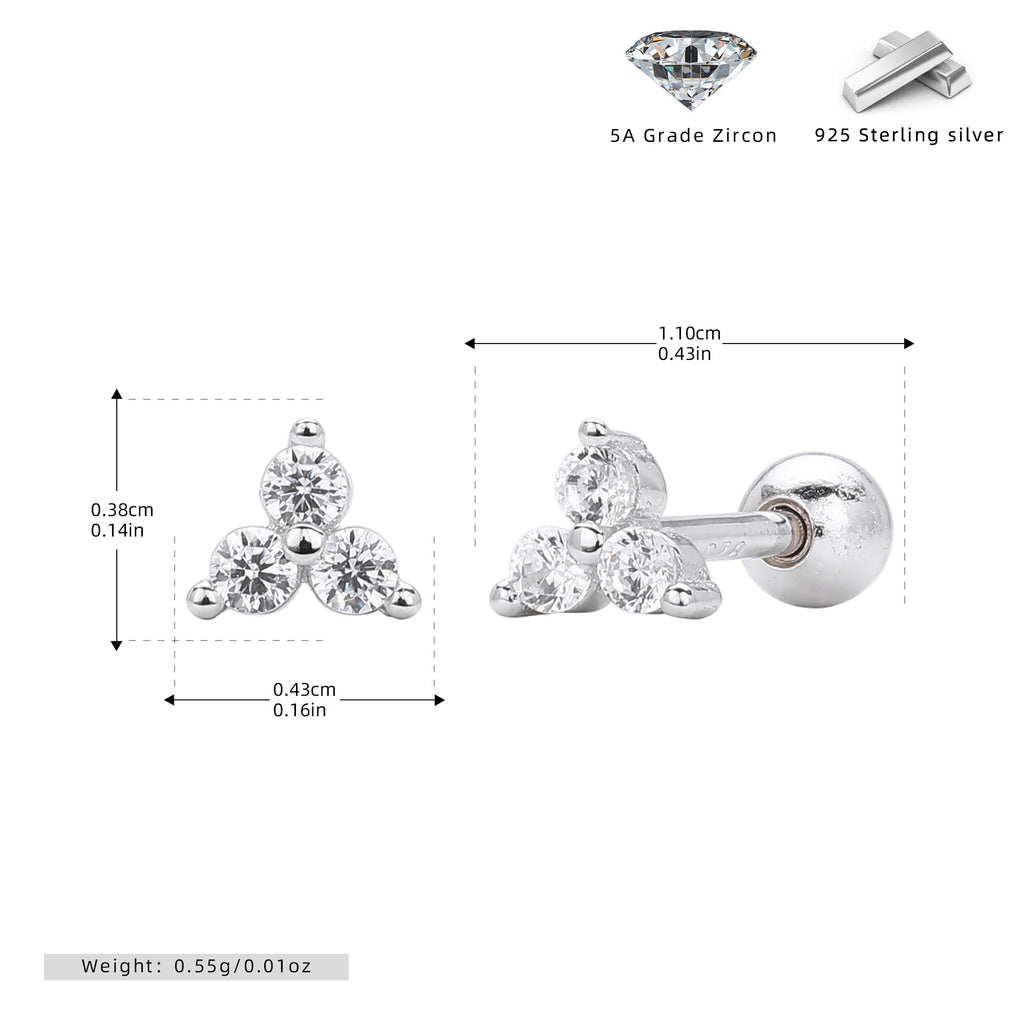 Damen Ohrstecker mit luxuriösem Zirkon-Trio aus 925 Sterling Silber Shop Nory