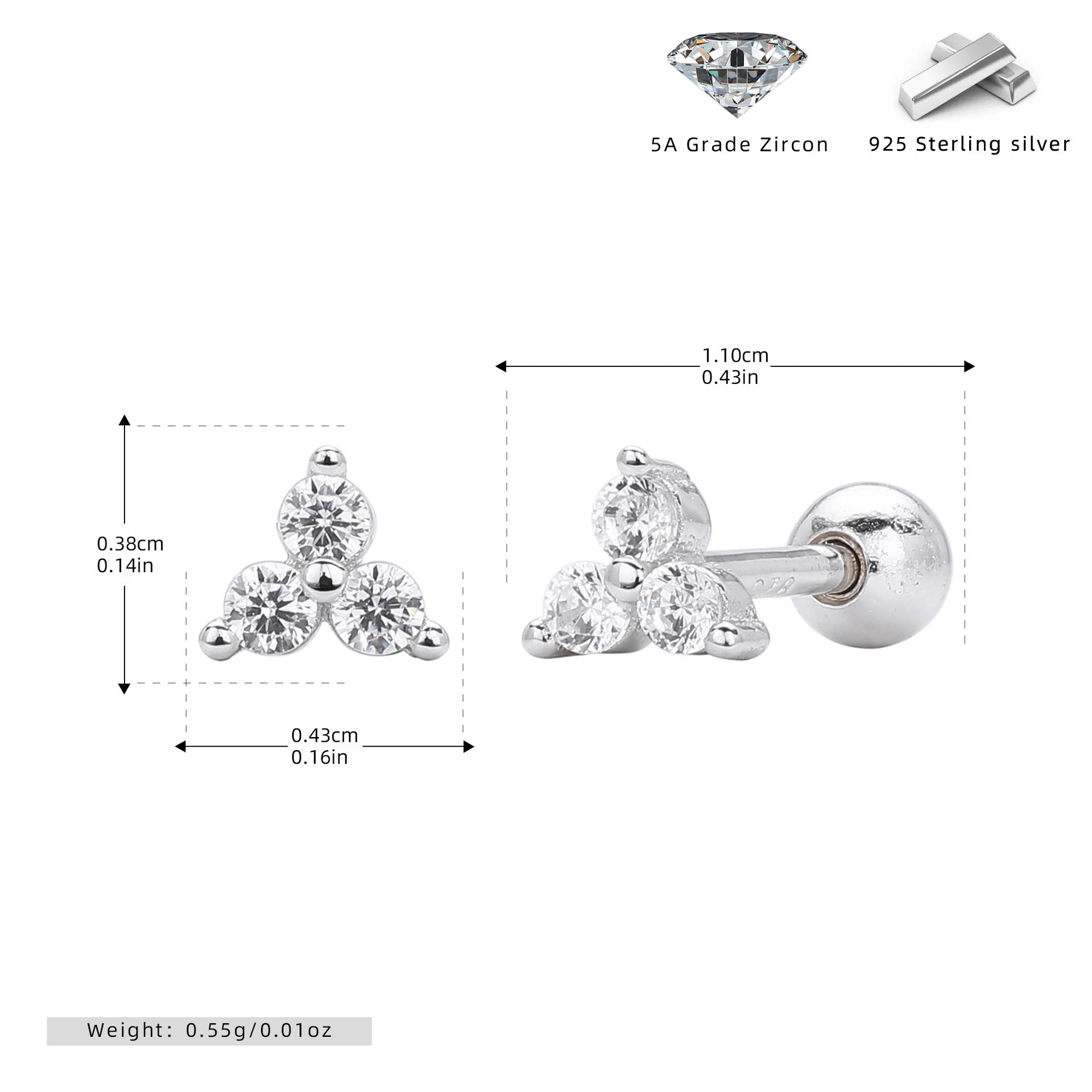 Damen Ohrstecker mit luxuriösem Zirkon-Trio aus 925 Sterling Silber Shop Nory