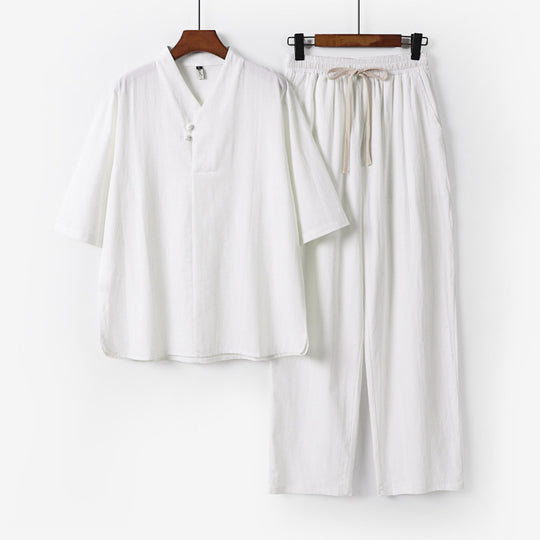 Herren Zweiteiliges Leichtes Loungewear-Set mit Stehkragen-Halbarmshirt und Kordelbund-Hose Shop Nory