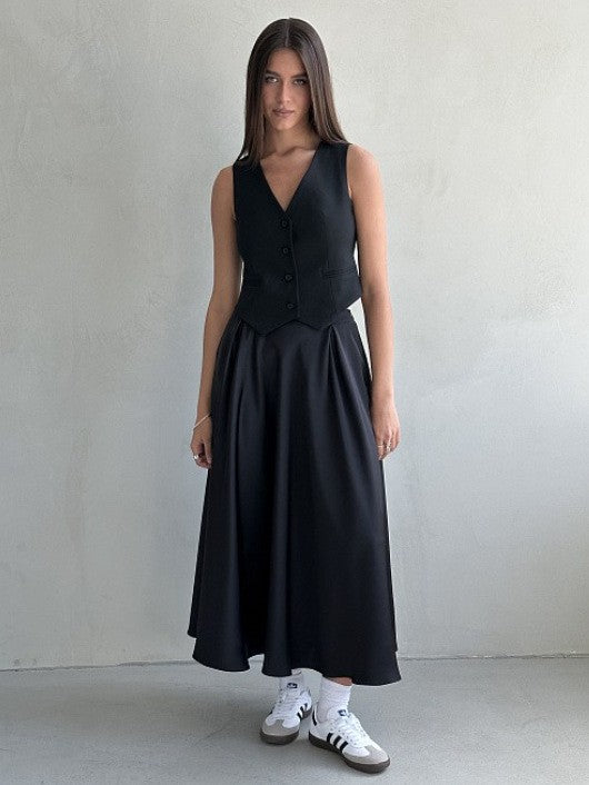 Damen Fließender Satin-Midirock mit hohem Bund und Tellerfalten Shop Nory