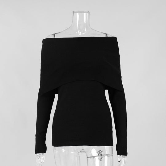 Damen schulterfreier Feinstrick-Pullover mit umlegbarem Carmenkragen Shop Nory