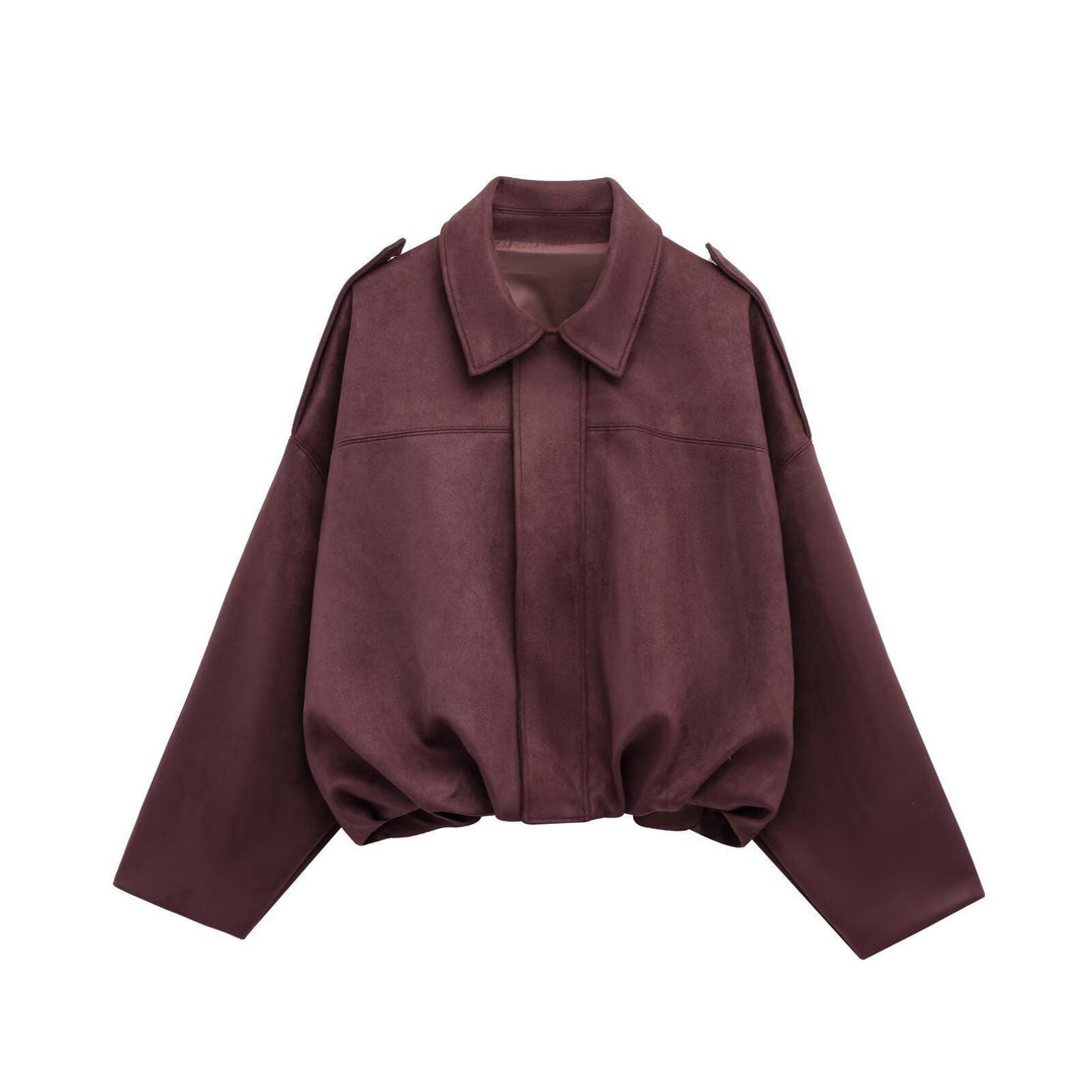 Damen lockere Cropped Jacke aus Wildlederimitat