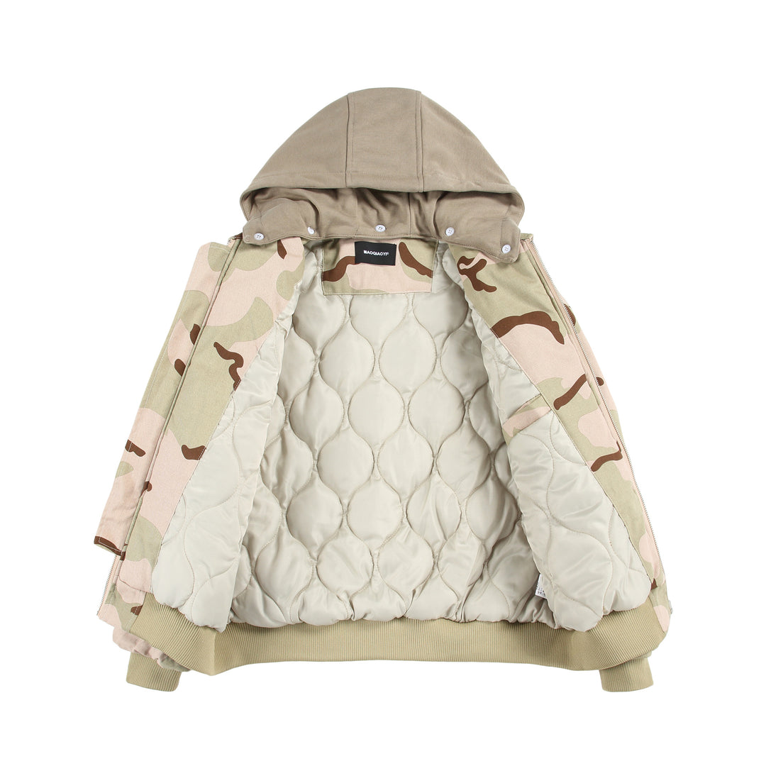 Unisex Oversize Cargo-Bomberjacke mit Kapuze und aufgesetzten Utility‑Taschen Shop Nory