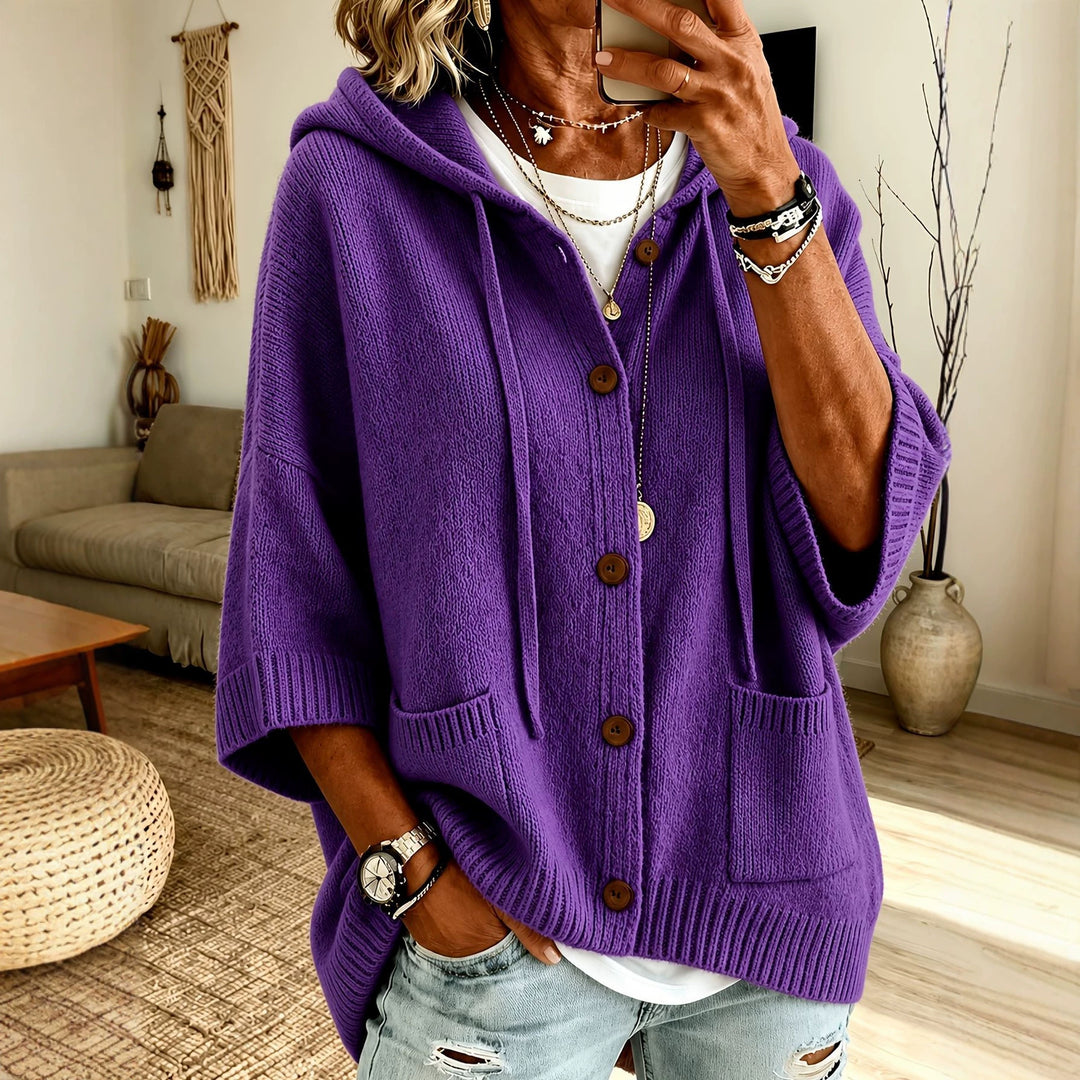 Damen Oversize Kapuzen-Cardigan mit Holzknöpfen und kastiger Silhouette Shop Nory