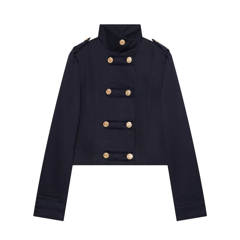 Damen Cropped Uniformjacke im Militärstil mit Stehkragen und Zierknopfleiste Shop Nory