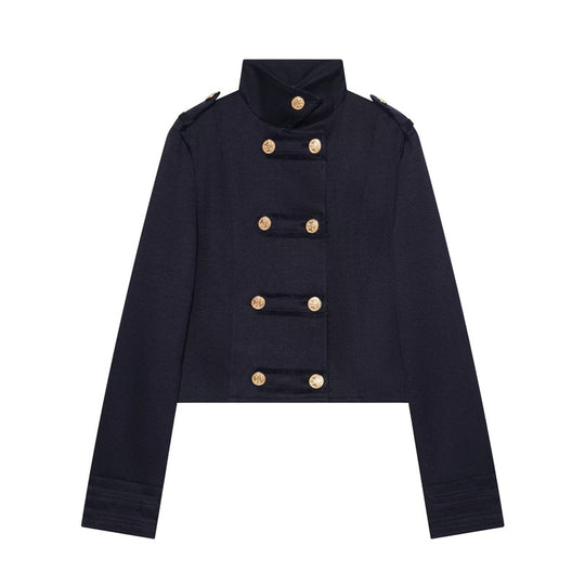 Damen Cropped Uniformjacke im Militärstil mit Stehkragen und Zierknopfleiste Shop Nory