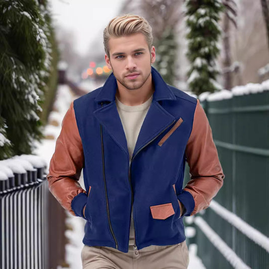 Herren Kurzjacke im Aviator‑Style mit Kontrastärmeln und asymmetrischem Reißverschluss Shop Nory