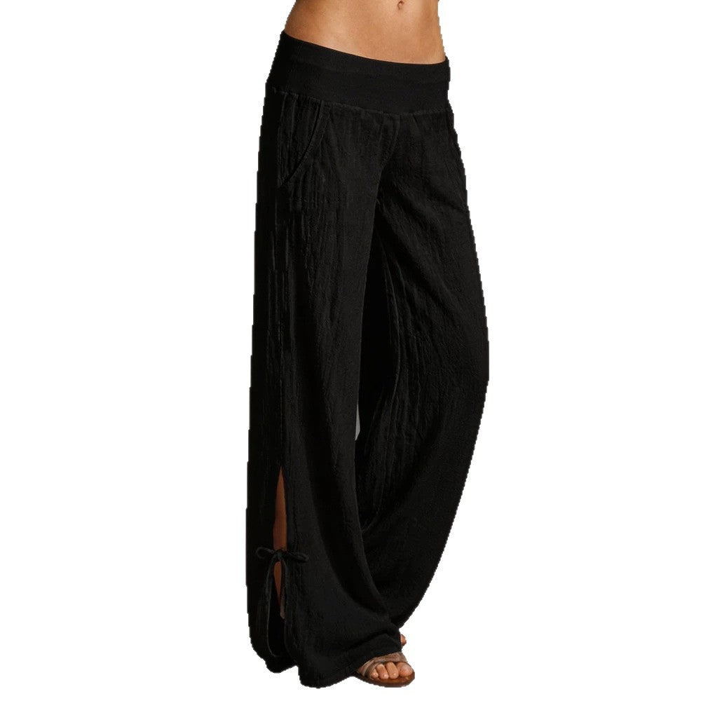 Damen Leichte Leinenhose mit weitem Bein und elastischem Bund Shop Nory