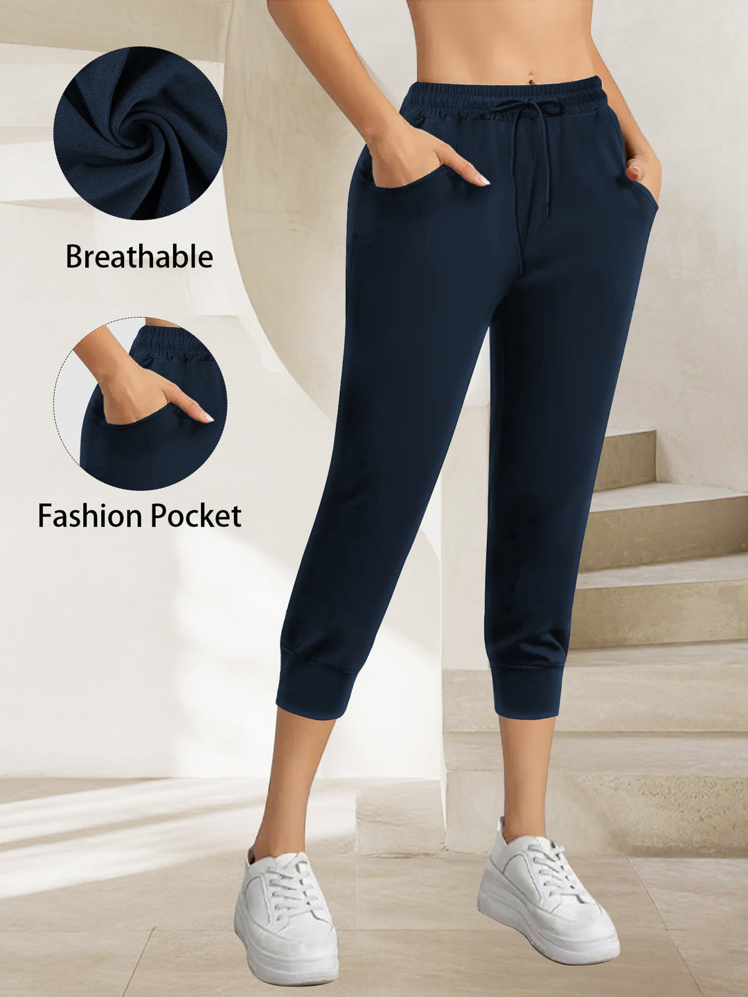 Damen Atmungsaktive Ankle-Joggerhose mit Kordelzug und Eingrifftaschen Shopy Nory