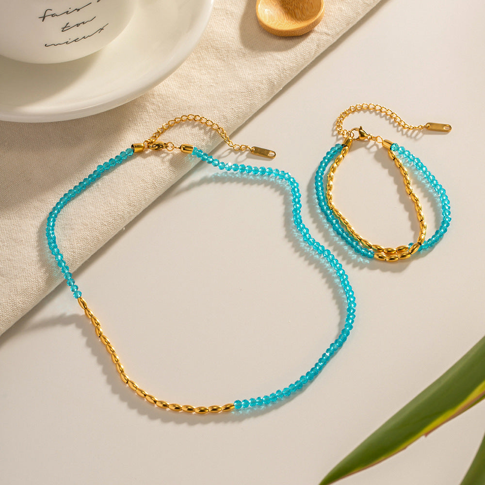 Damen Halskette mit bunten Kristallen und elegantem Edelstahl-Design Shop Nory