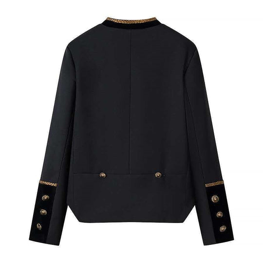 Damen Cropped-Militärjacke mit Zierkordel und Samtkragen Shop Nory
