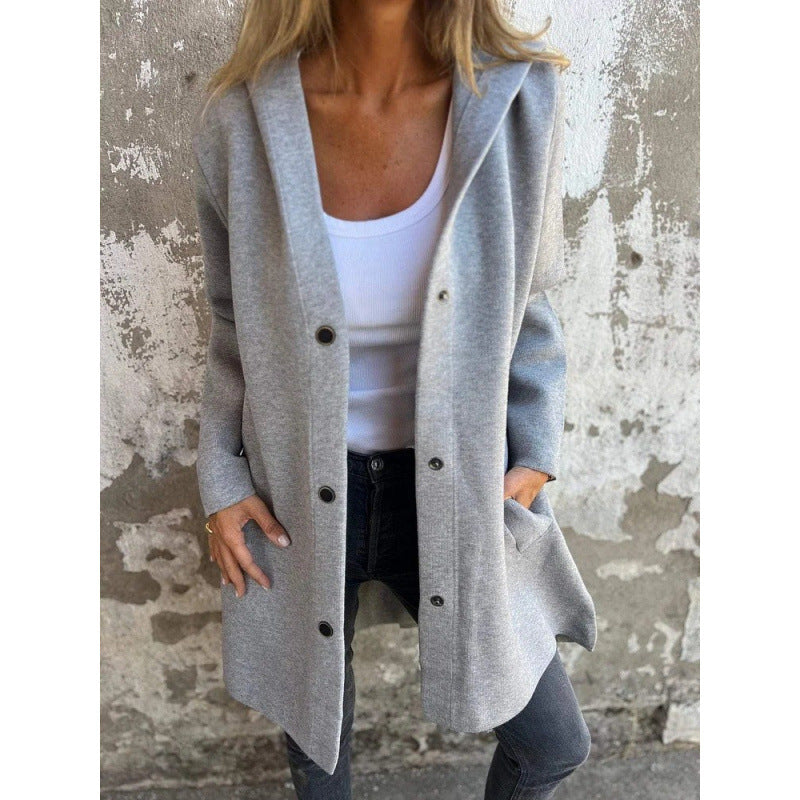 Damen Midilanger Oversize-Mantel aus Wollmix mit klarer Knopfleiste und minimalistischem Revers Shop Nory