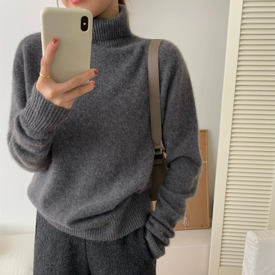 Damen Flauschiger Rollkragenpullover aus Wollmix mit gerippten Bündchen Shop Nory