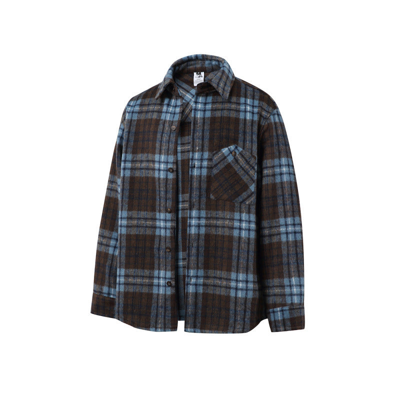 Unisex Boxy-Überhemdjacke aus weichem Wollmix mit Karomuster und aufgesetzter Brusttasche Shop Nory