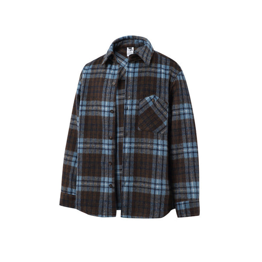 Unisex Boxy-Überhemdjacke aus weichem Wollmix mit Karomuster und aufgesetzter Brusttasche Shop Nory