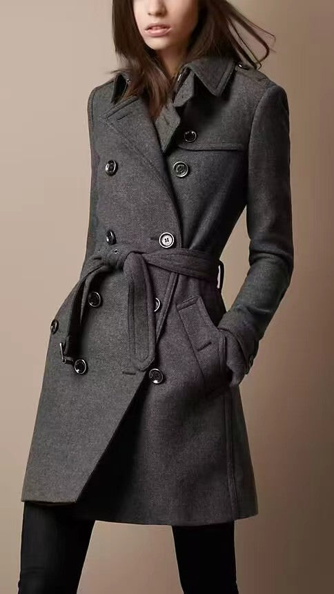 Damen Doppelreihiger Wollmix-Trenchcoat mit Taillengürtel Shop Nory