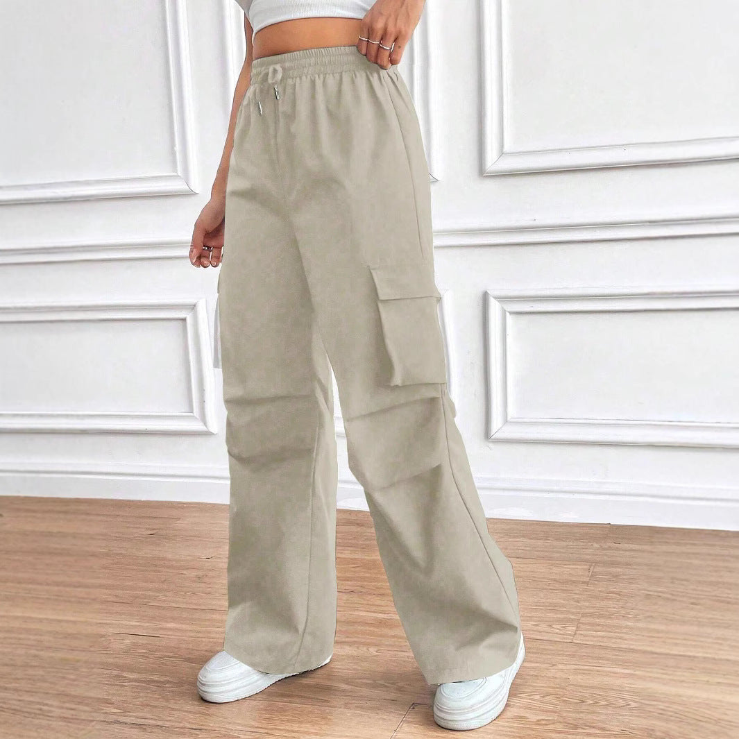 Damen Weite High‑Waist Cargo‑Hose mit Elastikbund und großen Klappentaschen Shop Nory