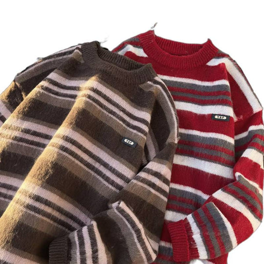 Unisex Gestreifter Oversize-Mohair‑Optik Pullover mit Rundhals und weicher Struktur Shop Nory