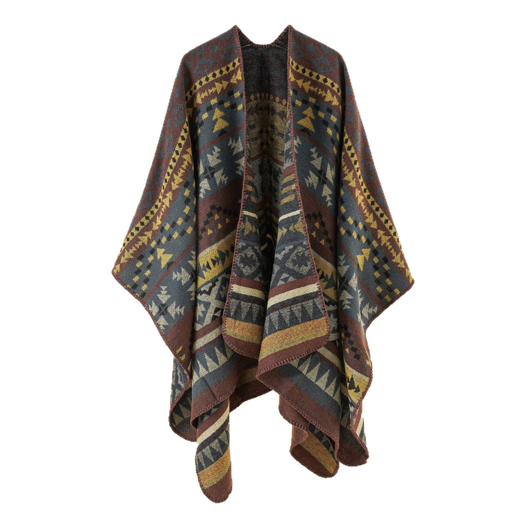 Damen Grobgewebter Ethno-Poncho mit Fransen Shop Nory