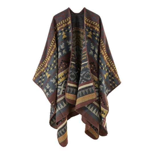 Damen Grobgewebter Ethno-Poncho mit Fransen Shop Nory