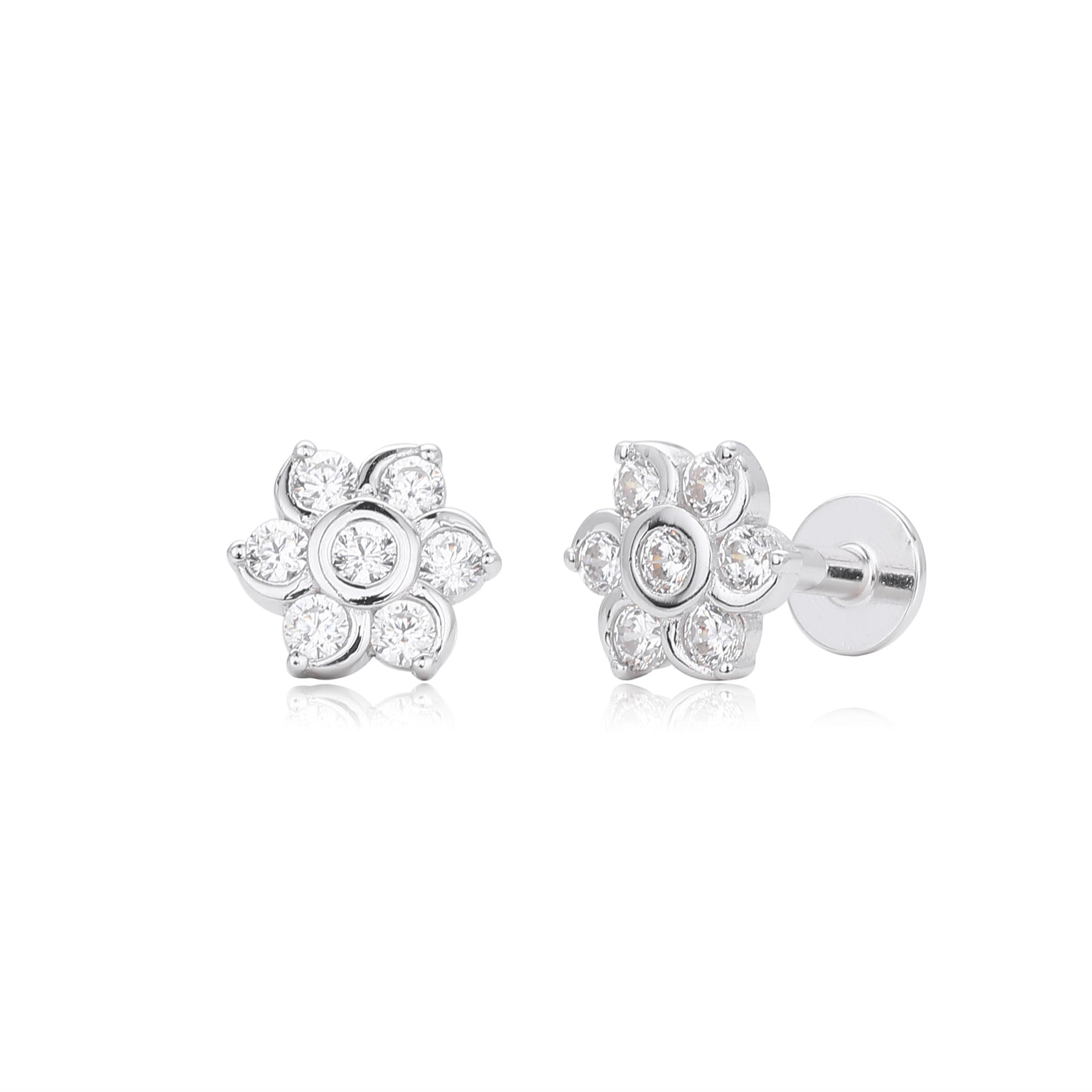 Damen Ohrstecker mit funkelnden Zirkonblüten aus hochwertigem 925 Sterling Silber Shop Nory
