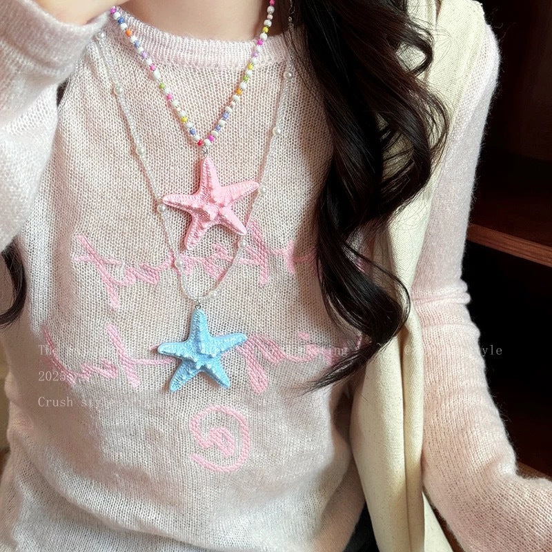 Damen Kette mit einzigartigem Sternenanhänger und buntem Perlenmuster Shop Nory