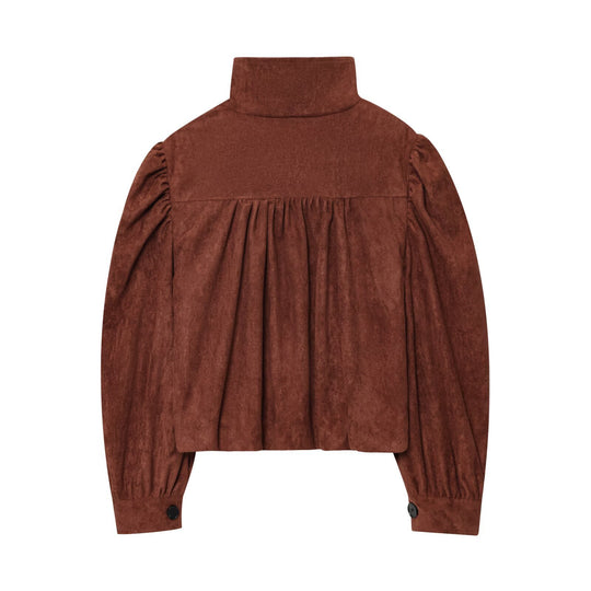 Damen Kurzjacke aus Velourslederimitat mit Stehkragen, gerafften Balloonärmeln und Knopfleiste Shop Nory