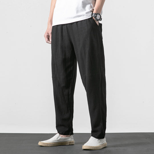 Herren Weiche Leinenmix-Loungehose mit tiefem Schritt, elastischem Bund und taillierter Beinverjüngung Shop Nory