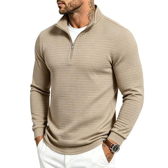 Herren Slim-Fit Pullover mit halbem Reißverschluss und geprägter Quadratstruktur Shop Nory