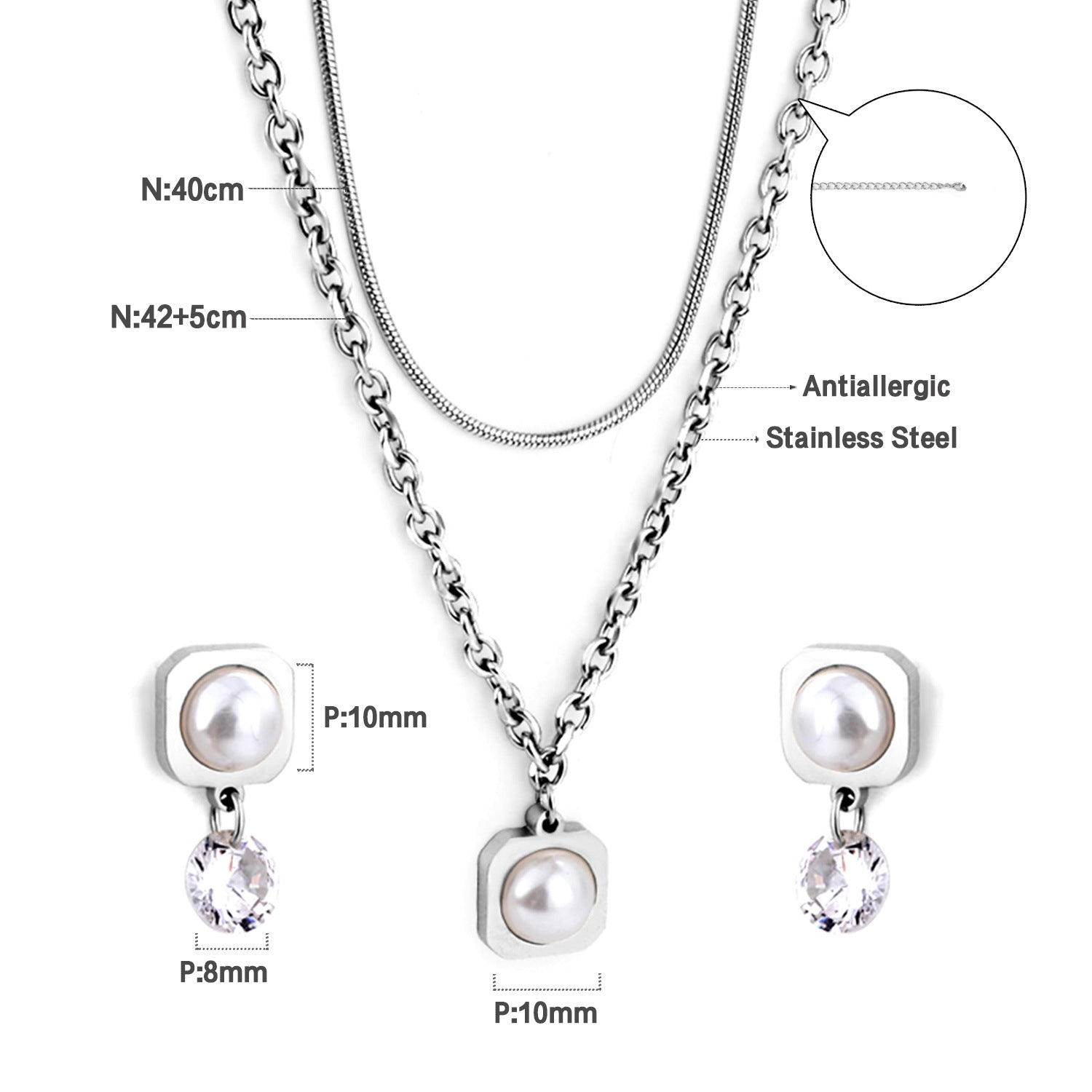 Damen Schmuckset mit modernem, eleganten Perlenanhänger und Ohrringen Shop Nory