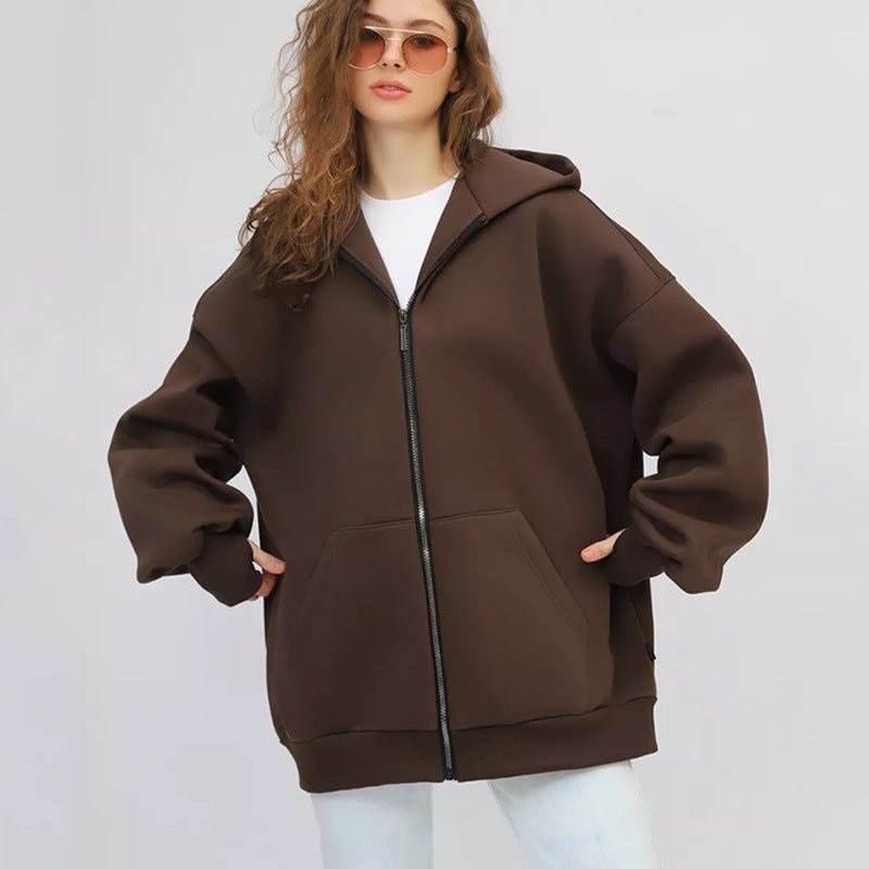 Damen lässiger Oversized Zip-Hoodie mit tiefen Taschen