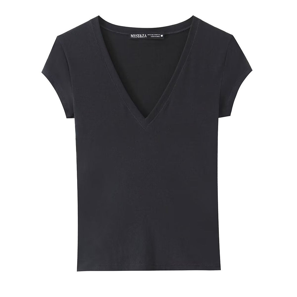 Damen T-Shirt mit modernem V-Ausschnitt und angenehmem Baumwollmix