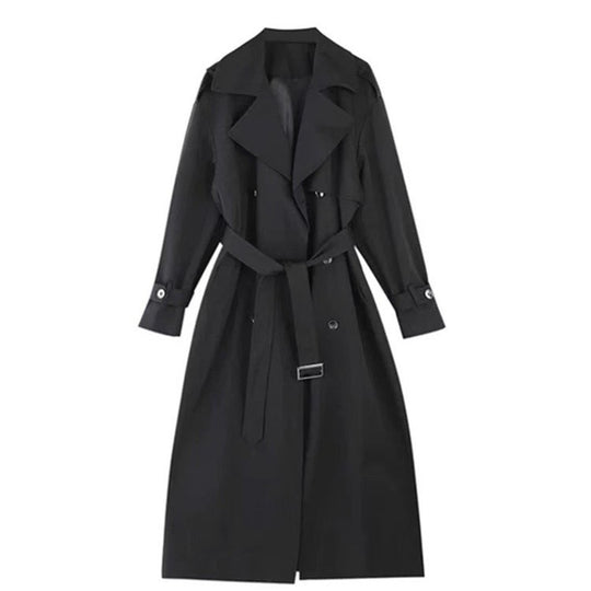 Damen Eleganter Baumwoll-Mix Trenchcoat mit asymmetrischer Schulterklappe und Bindegürtel Shop Nory