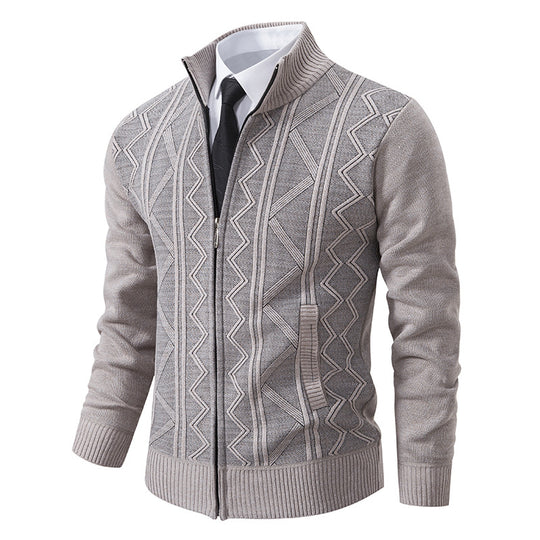 Herren Strickjacke mit Reißverschluss, Stehkragen und strukturierter Zopfmuster-Optik Shop Nory