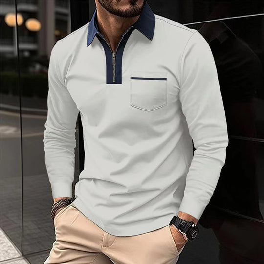 Herren Langarm-Poloshirt mit Halbzip, Kontrastkragen & Brusttasche Shop Nory
