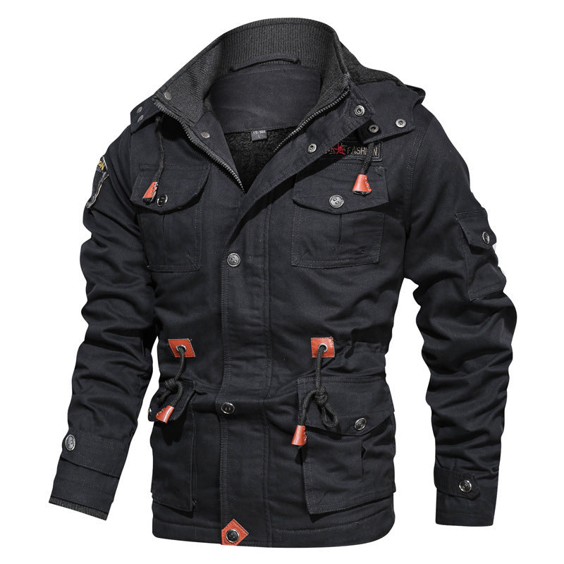 Herren Canvas-Parka im Military-Utility Stil mit Teddyfleece-Futter, Taillenzug und Multifunktions-Taschen Shop Nory