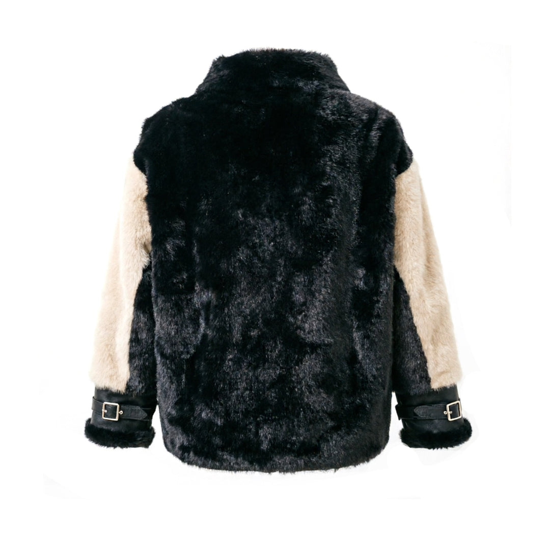 Damen Kurzjacke im Aviator‑Stil aus Lammfellimitat mit Kontrastärmeln Shop Nory