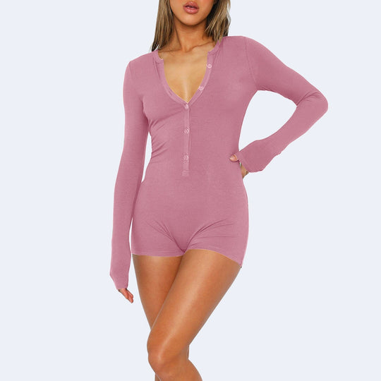 Damen Langarmbody mit Knopfleiste