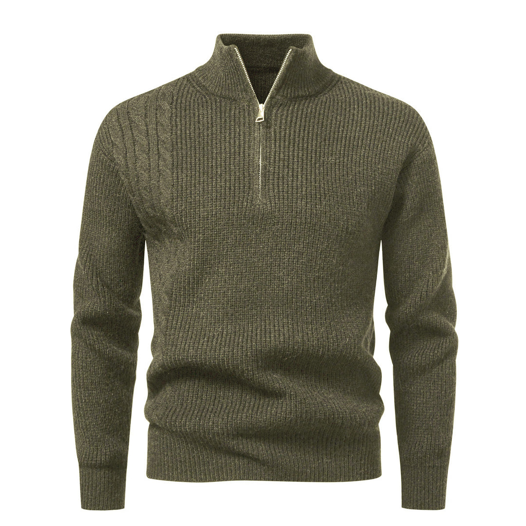 Herren Feinstrick-Halbzip-Pullover mit Stehkragen, Rippstruktur und Schulter-Zopfdetail Shop Nory