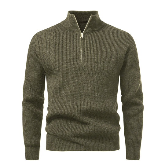 Herren Feinstrick-Halbzip-Pullover mit Stehkragen, Rippstruktur und Schulter-Zopfdetail Shop Nory