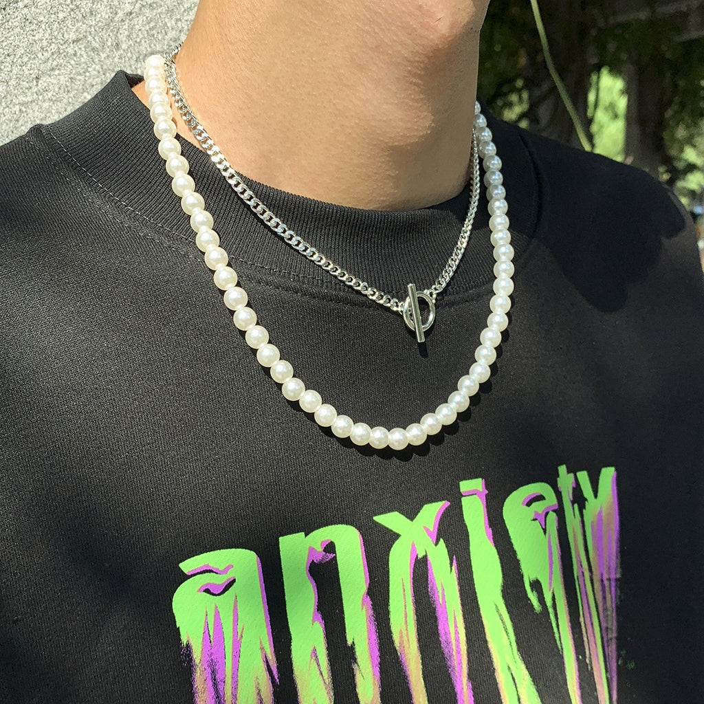 Damen Halskette mit modischem Perlen- und Gliederketten-Design Shop Nory